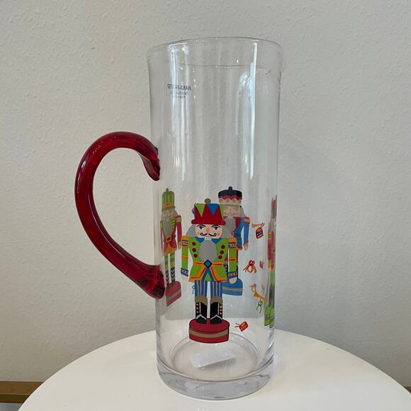 Hand Painted CHRISTMAS Nutcracker Glass Pitcher Chic Holiday Barware New - Picture 4 of 12